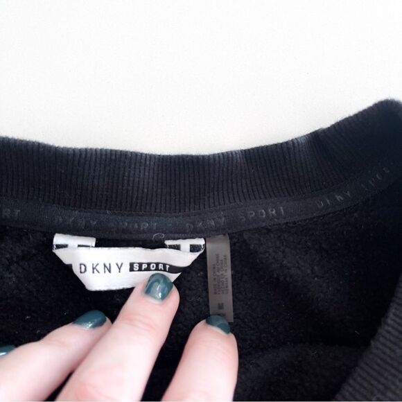 DKNY Sport Reversible Sequined Logo Long-Line Sweatshirt Black Women's M - Picture 4 of 8